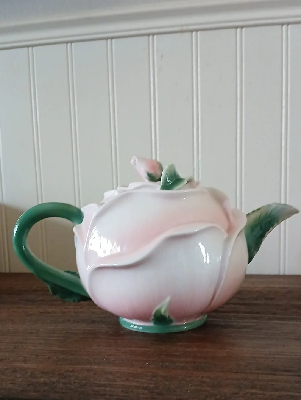 Pier 1 Imports Pink Rose Bud Shaped Flower Teapot Handpainted Flowers Ornate